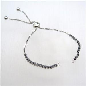 copper bracelet chain pave zircon, platinum plated, approx 3mm, 11cm length
