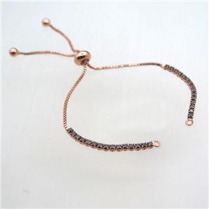 copper bracelet chain pave zircon, rose gold, approx 3mm, 11cm length