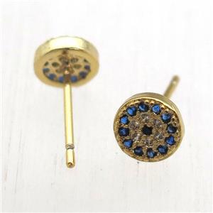 copper stud Earrings pave zircon, circle, gold plated, approx 6mm dia