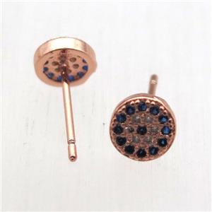 copper stud Earrings pave zircon, circle, rose gold, approx 6mm dia