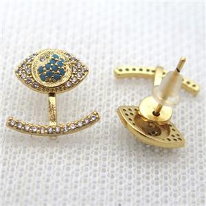 copper earring studs pave zircon, eye, gold plated, approx 6-11-14mm