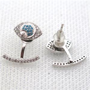 copper earring studs pave zircon, eye, platinum plated, approx 6-11-14mm