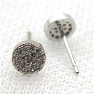 copper circle earring studs pave zircon, platinum plated, approx 6mm dia