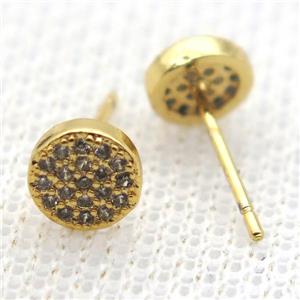 copper circle earring studs pave zircon, gold plated, approx 6mm dia