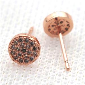 copper circle earring studs pave zircon, rose gold, approx 6mm dia