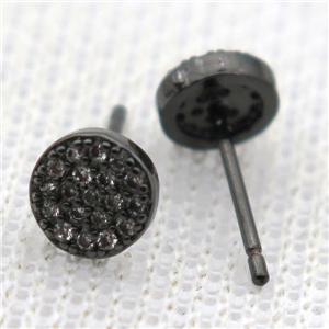 copper circle earring studs pave zircon, black plated, approx 6mm dia