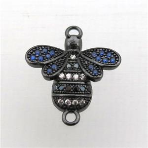 copper honeybee connector pave zircon, black plated, approx 16-18mm