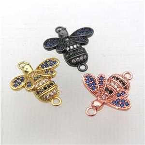 copper honeybee charm connector pave zircon, mixed color, approx 16-18mm