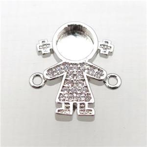 copper kids connector pave zircon, platinum plated, approx 14x14mm