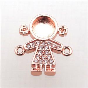 copper kids connector pave zircon, rose gold, approx 14x14mm