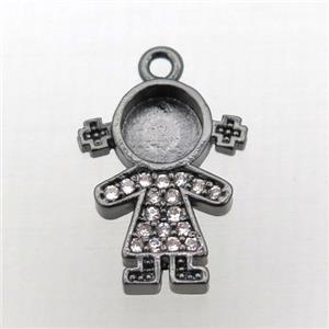 copper kids pendant pave zircon, black plated, approx 14x14mm