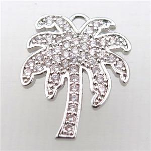 copper coconut tree pendant pave zircon, platinum plated, approx 16-20mm