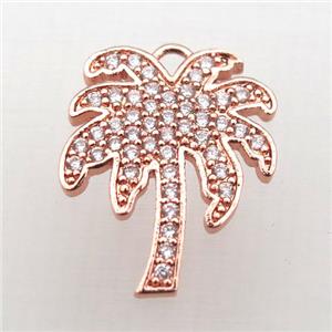 copper coconut tree pendant pave zircon, rose gold, approx 16-20mm