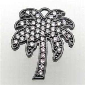 copper coconut tree pendant pave zircon, black plated, approx 16-20mm