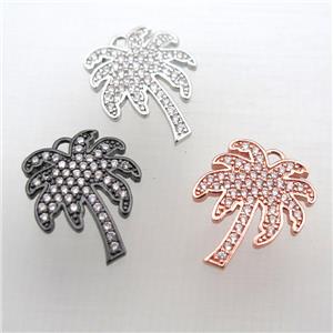 copper coconut tree pendant pave zircon, mixed color, approx 16-20mm