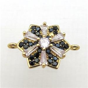 copper star connector pave zircon, gold plated, approx 14mm dia