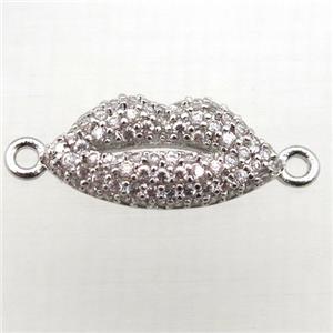 copper lip connector pave zircon, platinum plated, approx 8-16mm
