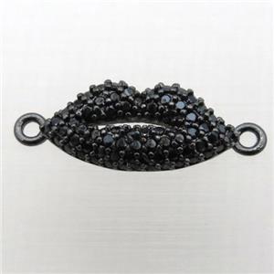 copper lip connector pave zircon, balck plated, approx 8-16mm