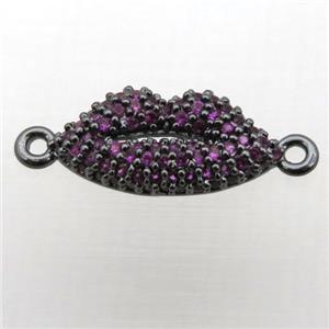 copper lip connector pave zircon, black plated, approx 8-16mm