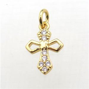 copper Cross pendant pave zircon, gold plated, approx 10x12mm