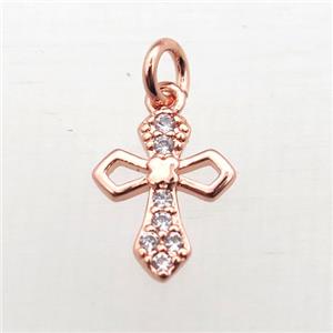 copper Cross pendant pave zircon, rose gold, approx 10x12mm