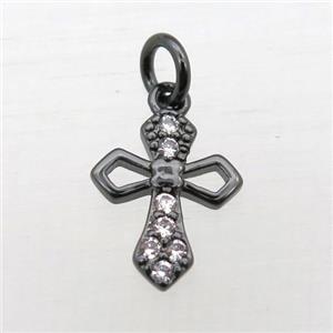 copper Cross pendant pave zircon, black plated, approx 10x12mm