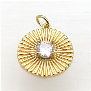copper circle pendant pave zircon, gold plated, approx 17mm dia