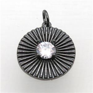 copper circle pendant pave zircon, black plated, approx 17mm dia