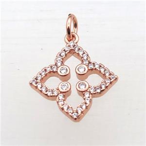 copper clover pendant pave zircon, rose gold, approx 12x12mm