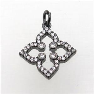 copper clover pendant pave zircon, black plated, approx 12x12mm