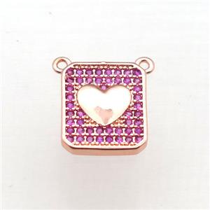 copper heart pendant pave zircon with 2loops, rose gold, approx 10-13mm