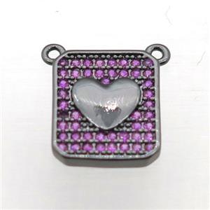 copper heart pendant pave zircon with 2loops, black plated, approx 10-13mm
