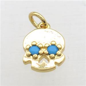 copper skull pendant pave zircon, gold plated, approx 10mm
