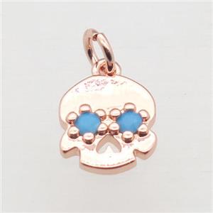 copper skull pendant pave zircon, rose gold, approx 10mm