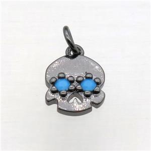 copper skull pendant pave zircon, black plated, approx 10mm