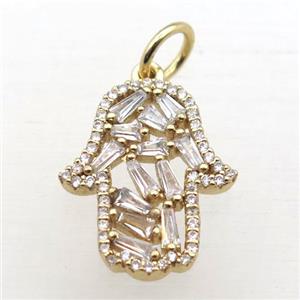 copper hamsahand pendant pave zircon, gold plated, approx 15-20mm