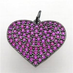 copper Heart pendant pave hotpink zircon, black plated, approx 20mm