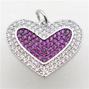 copper Heart pendant pave zircon, platinum plated, approx 20mm