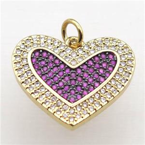 copper Heart pendant pave zircon, gold plated, approx 20mm