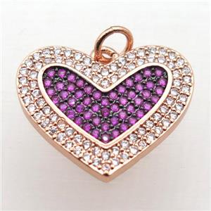copper Heart pendant pave zircon, rose gold, approx 20mm