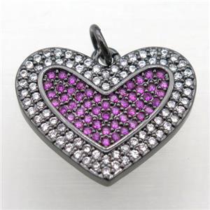 copper Heart pendant pave zircon, black plated, approx 20mm