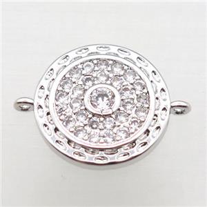 copper circle connector pave zircon, platinum plated, approx 14mm dia