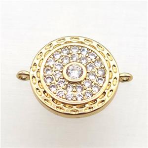 copper circle connector pave zircon, gold plated, approx 14mm dia