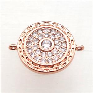 copper circle connector pave zircon, rose gold, approx 14mm dia