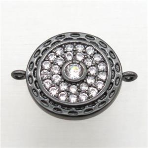 copper circle connector pave zircon, black plated, approx 14mm dia