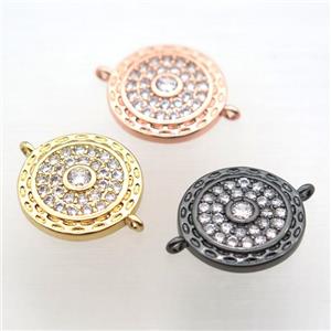 copper circle connector pave zircon, mix color, approx 14mm dia
