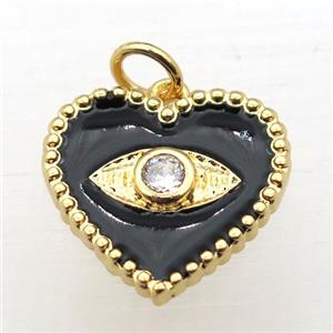 copper Heart connector pave zircon whit black Enameling, gold plated, approx 16mm