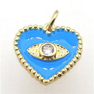 copper Heart connector pave zircon whit blue Enameling, gold plated, approx 16mm
