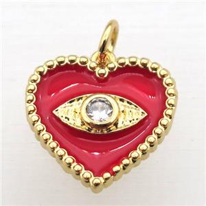 copper Heart connector pave zircon whit red Enameling, gold plated, approx 16mm