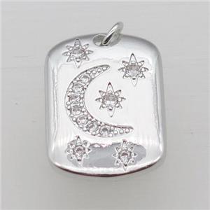 copper moon pendant pave zircon, platinum plated, approx 16-24mm